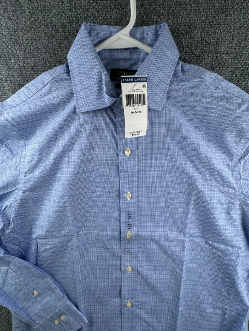 NWT Polo Ralph Lauren Men EASY CARE Button Up Shirt BLUE WHITE 16 34/35 Adult